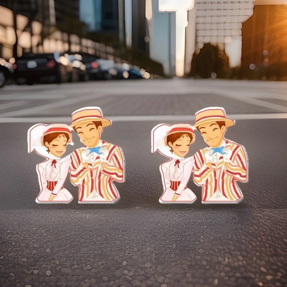Mary Poppins & Bert -Cartoon Handmade Stud Earrings (approx 0.25 Inches)